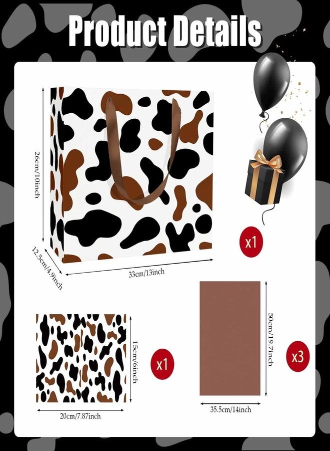 MUNILAIL 13 Inches Brown Cow Print Gift Bag with Tissue Paper Handle and Greeting Card Large Paper Gift Bag for Boys Girls Birthday Party Baby Shower Cow Print Party Supplies - Image 3